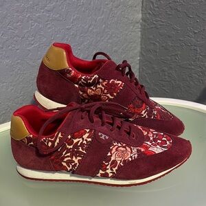 Tory Burch Burgundy Floral Sneakers